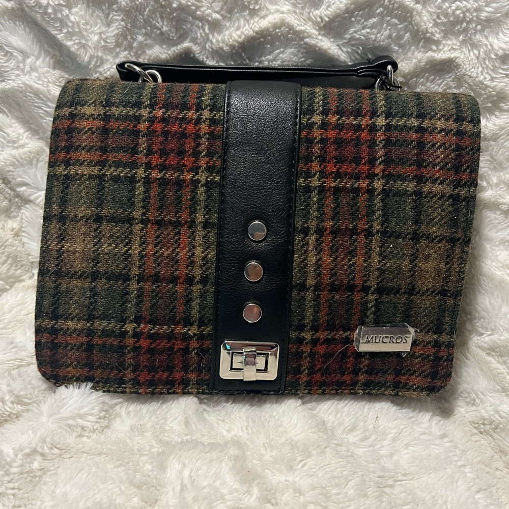 Women’s Mucros Weavers Fiona Style Plaid Shoulder Bag - Black, Red and Brown